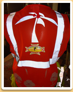 Orange You Safe Hawaiian Safety Vest rear view at night Mello Yello Hawaiian Safety Vest back view at night