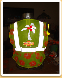 Mello Yello Hawaiian Safety Vest back view at night Mello Yello Hawaiian Safety Vest front view